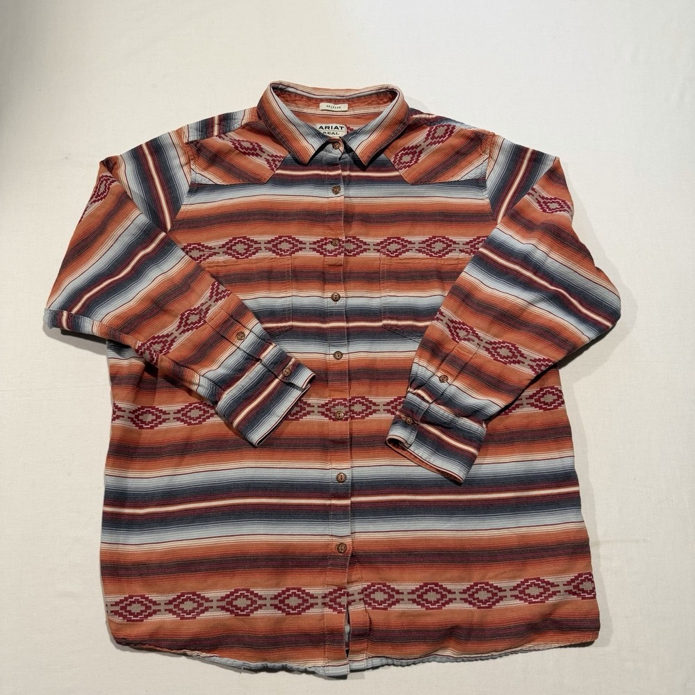 Ariat Womens 3X Relaxed Fit Billie Jean Western Shirt Southwestern Stripe Rust